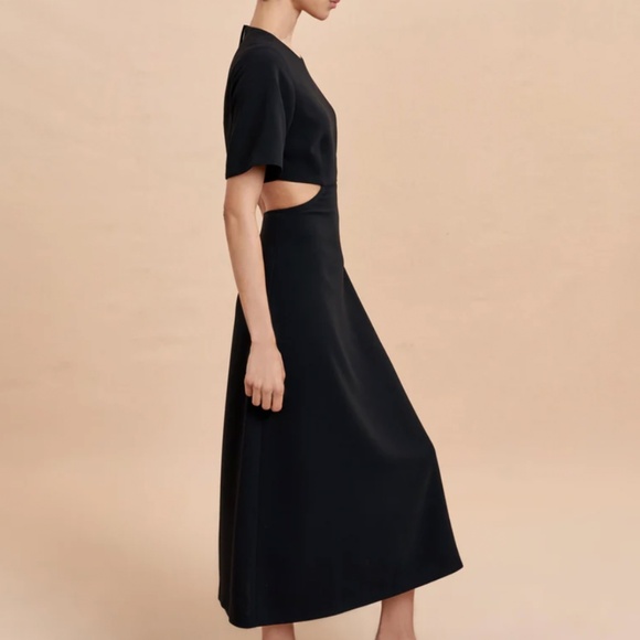 NEW La Ligne NYC Charly Midi Cut-Out Dress - Black Noir Formal Crew neck - Picture 4 of 9